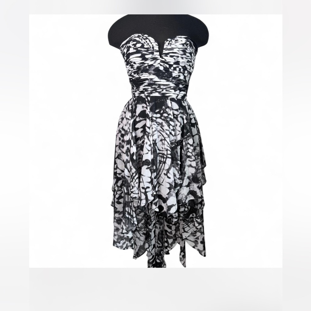 Arden B Black White Strapless Handkerchief Hem Dress XS Y2K